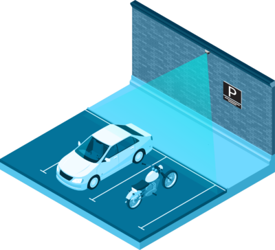 Et parkeringsfelt med et ANPR kamera der scanner bilens nummerplade